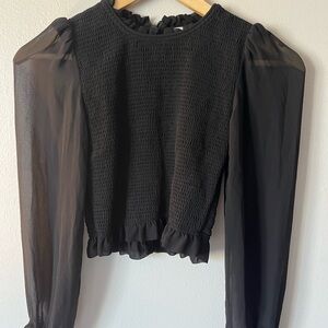 Aritzia Wilfred Elegant Black Blouse with Sheer Sleeves